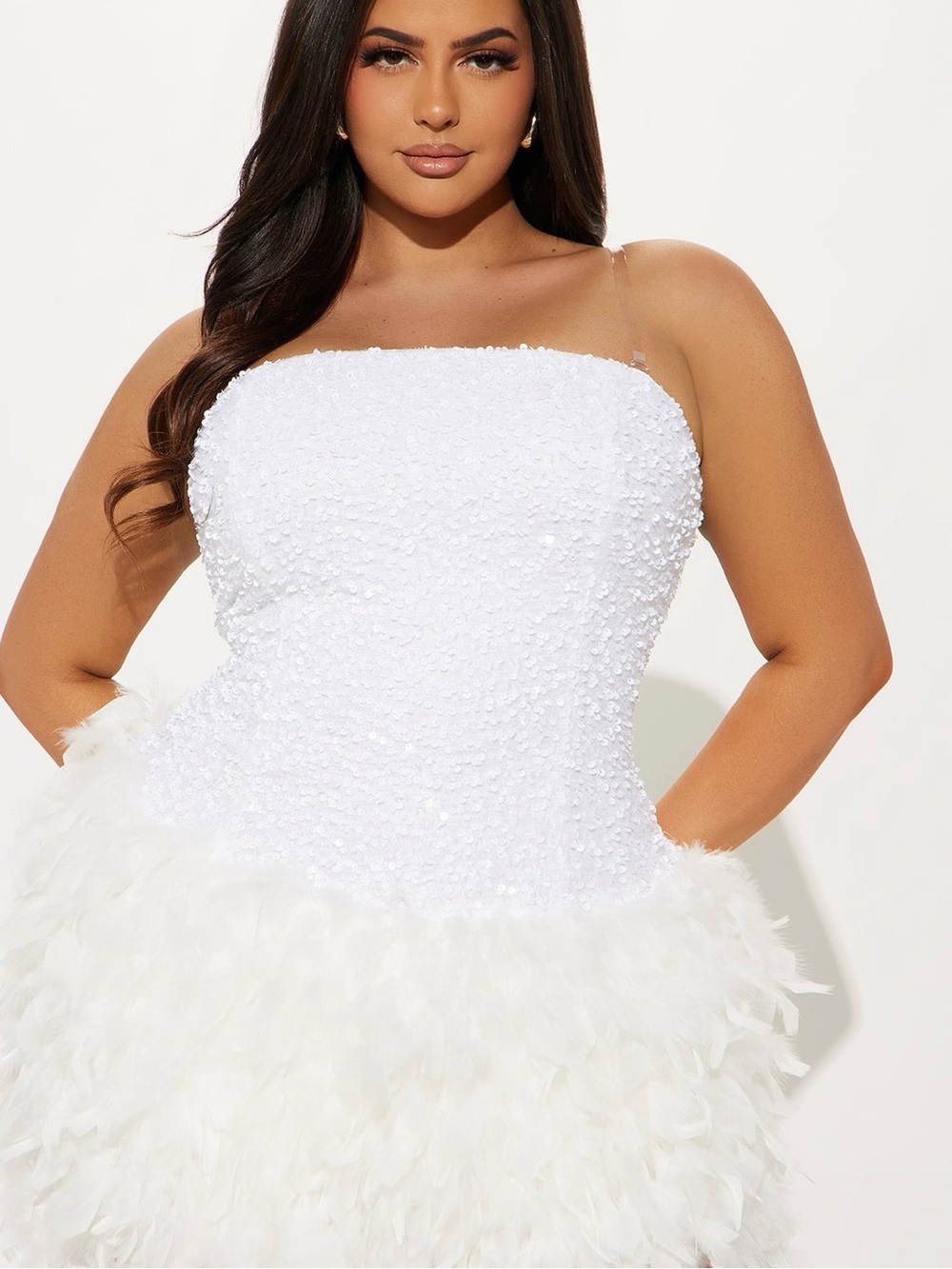 Zoey feather sequin mini dress- white
